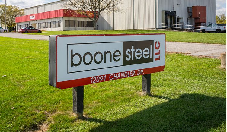 The Boone Steel LLC sign at 12091 Chandler Drive, Walton, Kentucky